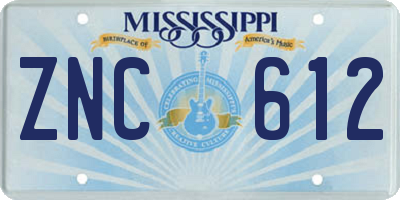 MS license plate ZNC612
