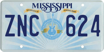 MS license plate ZNC624