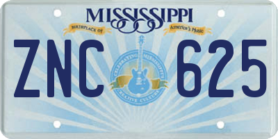 MS license plate ZNC625