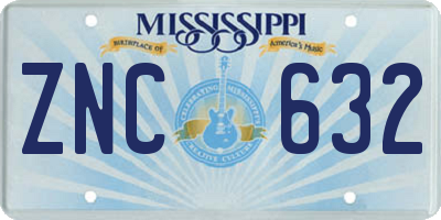 MS license plate ZNC632