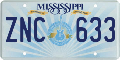 MS license plate ZNC633