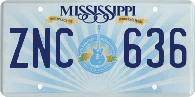 MS license plate ZNC636