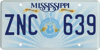 MS license plate ZNC639