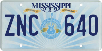 MS license plate ZNC640
