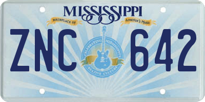 MS license plate ZNC642