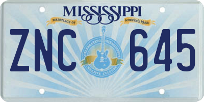 MS license plate ZNC645