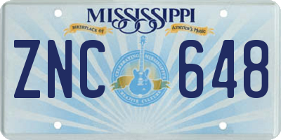 MS license plate ZNC648