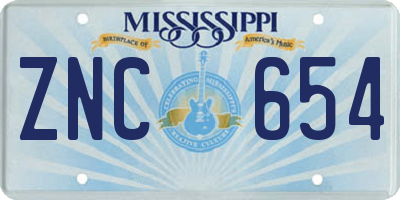 MS license plate ZNC654