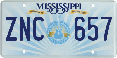 MS license plate ZNC657