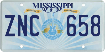 MS license plate ZNC658