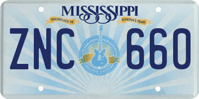 MS license plate ZNC660