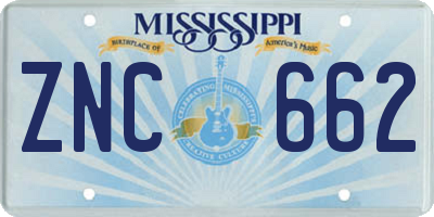 MS license plate ZNC662