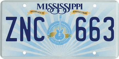 MS license plate ZNC663