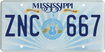 MS license plate ZNC667