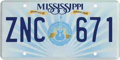 MS license plate ZNC671