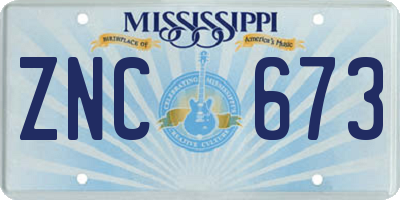 MS license plate ZNC673