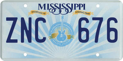 MS license plate ZNC676