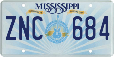 MS license plate ZNC684