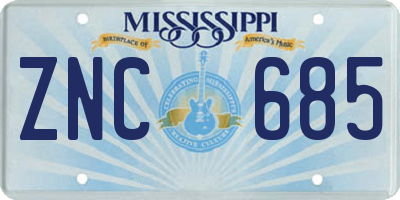 MS license plate ZNC685