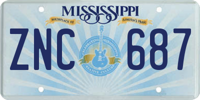 MS license plate ZNC687