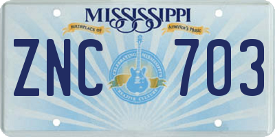 MS license plate ZNC703
