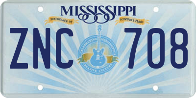 MS license plate ZNC708