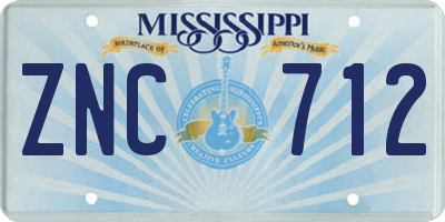 MS license plate ZNC712