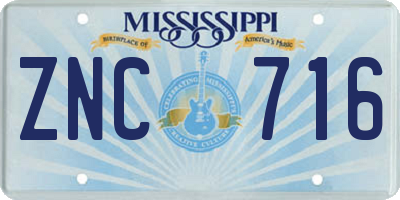 MS license plate ZNC716