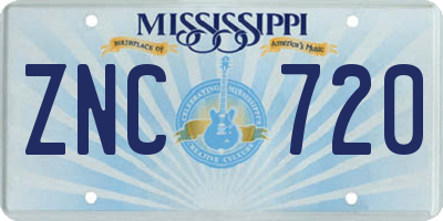 MS license plate ZNC720