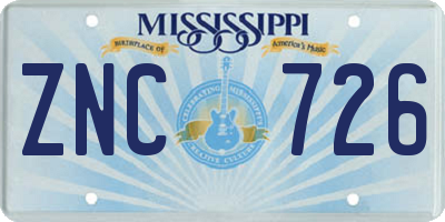 MS license plate ZNC726