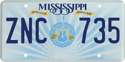 MS license plate ZNC735