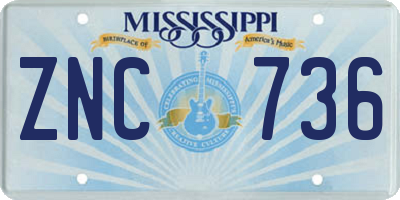 MS license plate ZNC736