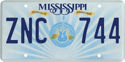 MS license plate ZNC744
