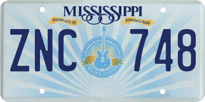 MS license plate ZNC748