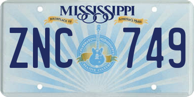MS license plate ZNC749