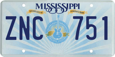 MS license plate ZNC751