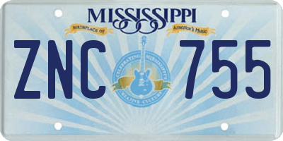 MS license plate ZNC755