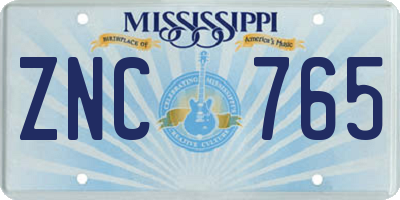 MS license plate ZNC765
