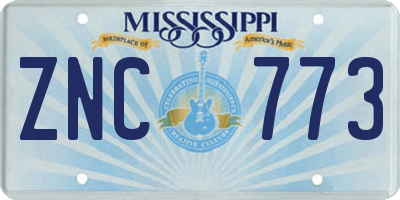 MS license plate ZNC773