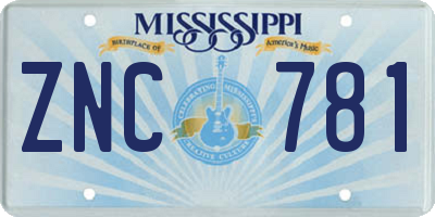 MS license plate ZNC781