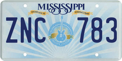 MS license plate ZNC783