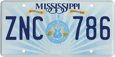 MS license plate ZNC786