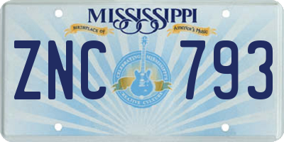 MS license plate ZNC793