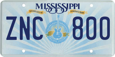 MS license plate ZNC800