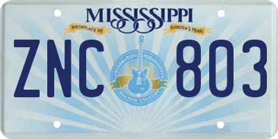 MS license plate ZNC803