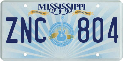 MS license plate ZNC804