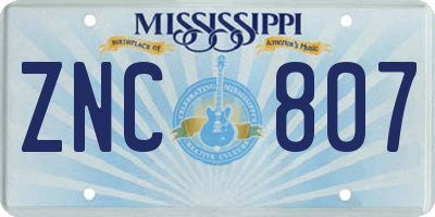 MS license plate ZNC807