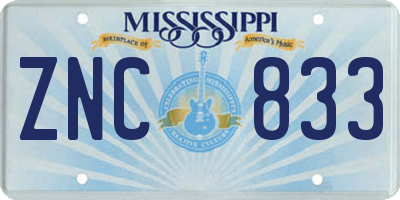 MS license plate ZNC833