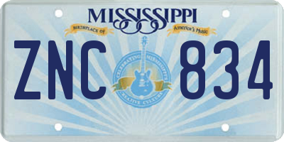 MS license plate ZNC834