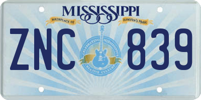 MS license plate ZNC839